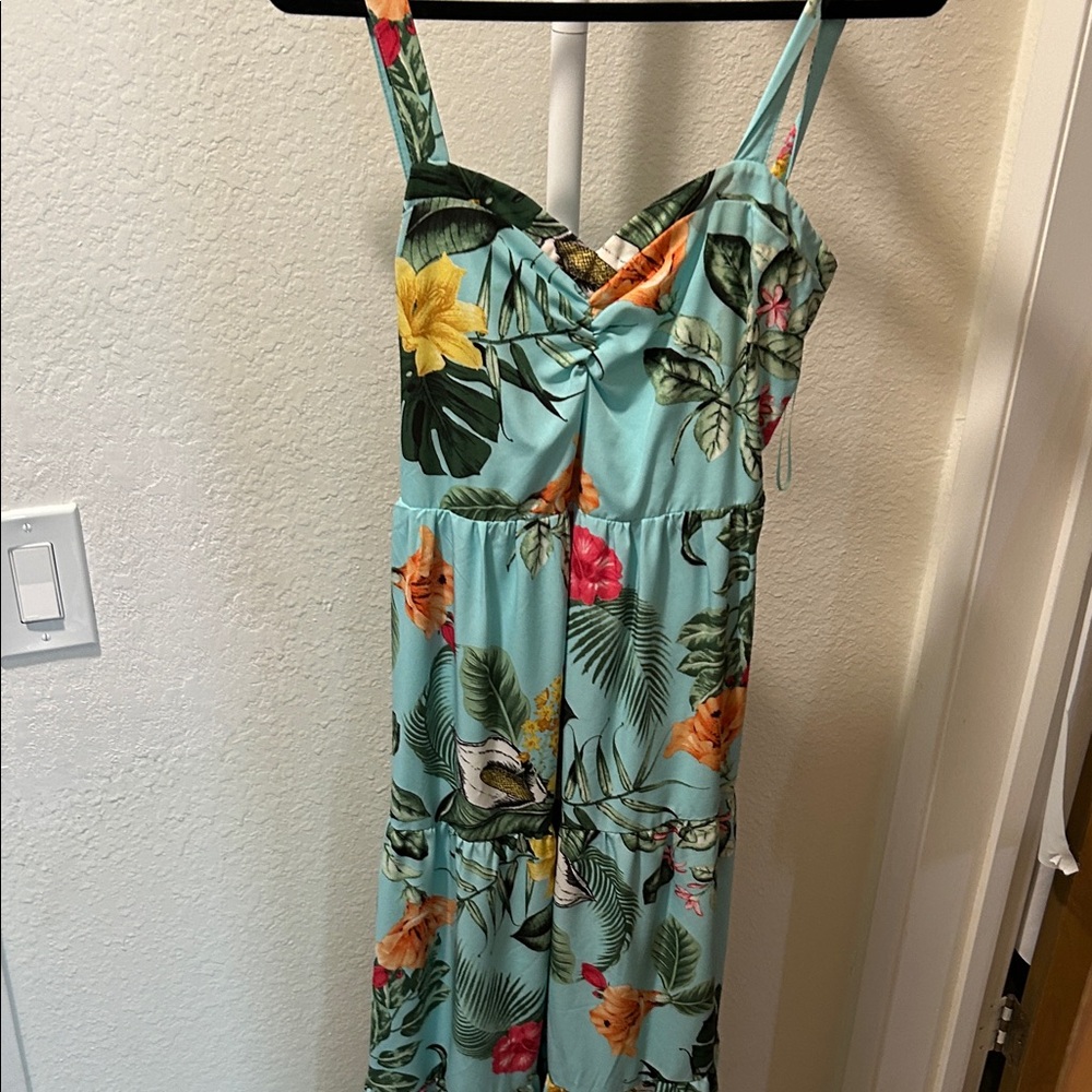 AMBITION Tropical Floral Maxi Dress - Blue and Yellow
